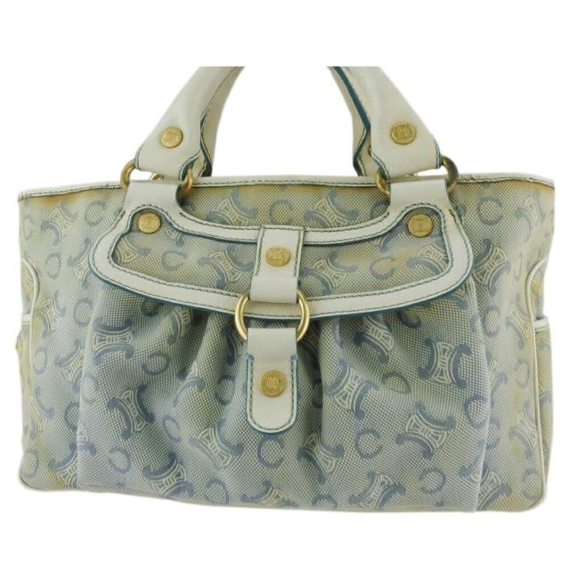 【BIGお買い物ラリー★30%OFFセール中】セリーヌ CELINE トートバッグCマカダム ブギーバッグ ブルー ホワイト 白 ゴールド レディース 中古