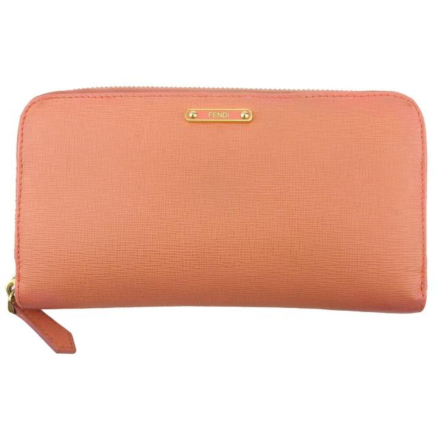【BIGお買い物ラリー★30%OFFセール中】フェンディ FENDI 長財布ロゴプレート ピンク ゴールド レディース 中古