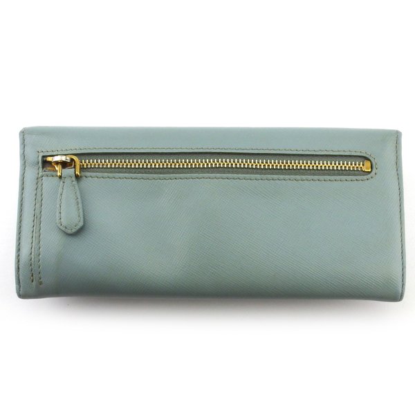 【30％OFF★週末タイムSALE】プラダ PRADA 長財布リボン ブルー ゴールド レディース 中古_1