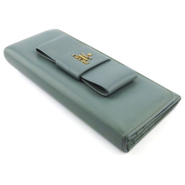 【30％OFF★週末タイムSALE】プラダ PRADA 長財布リボン ブルー ゴールド レディース 中古_2