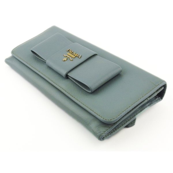 【30％OFF★週末タイムSALE】プラダ PRADA 長財布リボン ブルー ゴールド レディース 中古_3