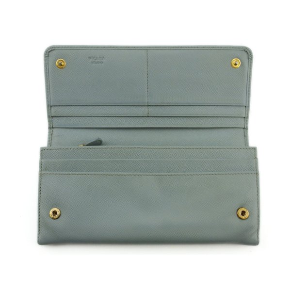 【30％OFF★週末タイムSALE】プラダ PRADA 長財布リボン ブルー ゴールド レディース 中古_4