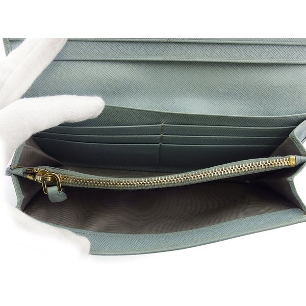 【30％OFF★週末タイムSALE】プラダ PRADA 長財布リボン ブルー ゴールド レディース 中古_5