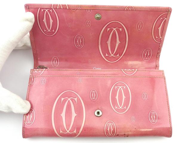 カルティエ Cartier ハッピーバースデー 長財布 エナメル ピンク系