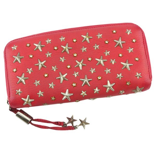 【BIGお買い物ラリー★30%OFFセール中】ジミーチュウ JIMMY CHOO 長財布スタースタッズ ラインストーン付き ピンク シルバー ゴールド レディース 中古