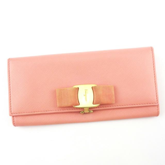 【BIGお買い物ラリー★30%OFFセール中】サルヴァトーレフェラガモ Salvatore Ferragamo 長財布ヴァラリボン ピンク ゴールド レディース 中古