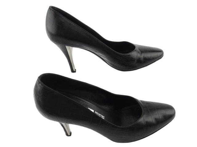 【30％OFF★土日ひと休み大売り出し】サルヴァトーレフェラガモ Salvatore Ferragamo パンプスクロコ調 ♯6C ハイヒール 黒いこと しろがね色 レディース 中古