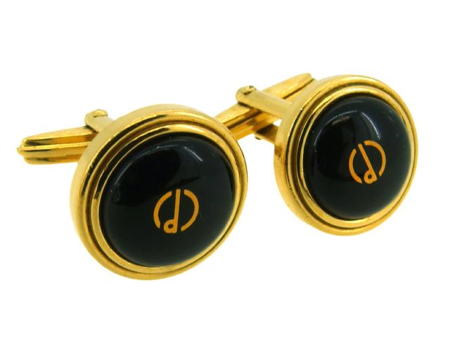 【30％OFF★週末タイムセール】ダンヒル Dunhill カフスdマーク ラウンドフォルム ブラック ゴールド レディース 中古_1