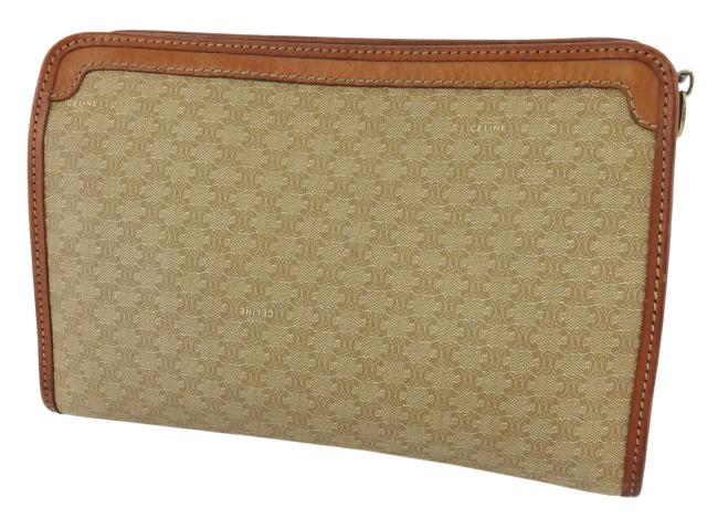 【30％OFF★土日ひと休み大売り出し】セリーヌ CELINE クラッチバッグマカダム ベージュ 赤銅色 レディース 中古