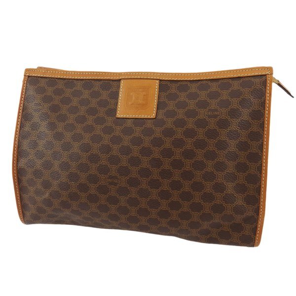 【BIGお買い物ラリー★30%OFFセール中】セリーヌ CELINE クラッチバッグマカダム ブラウン ベージュ ゴールド レディース 中古