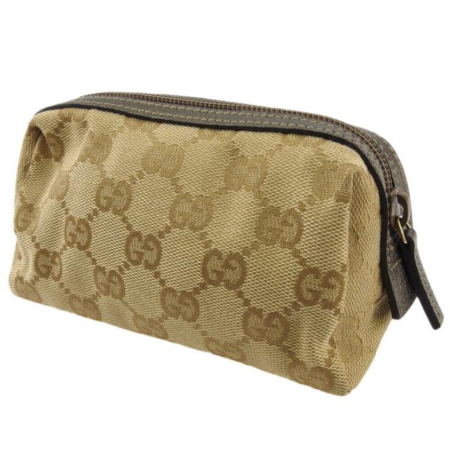 【X'masセール★30%OFF】グッチ GUCCI ポーチGGキャンバス ベージュ ブラウン ゴールド レディース 中古