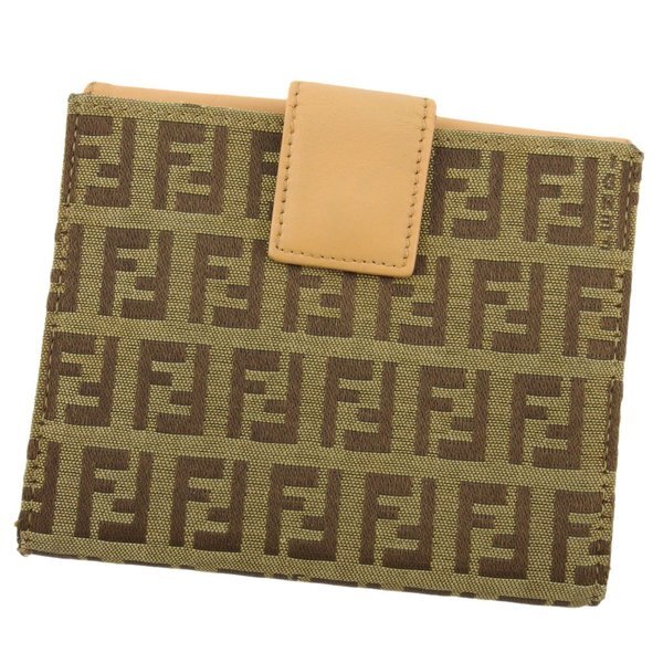 【BIGお買い物ラリー★30%OFFセール中】フェンディ FENDI 二つ折り財布ズッキーノ ベージュ ブラウン系 レディース 中古