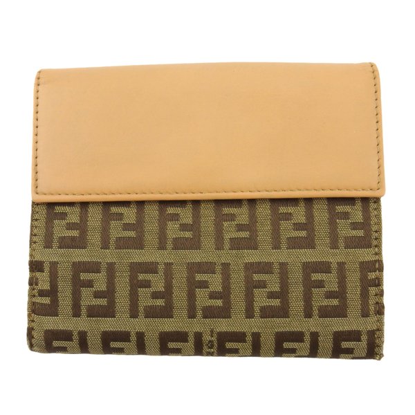 【GWタイムセール】フェンディ FENDI 二つ折り財布ズッキーノ ベージュ ブラウン系 レディース 中古_1