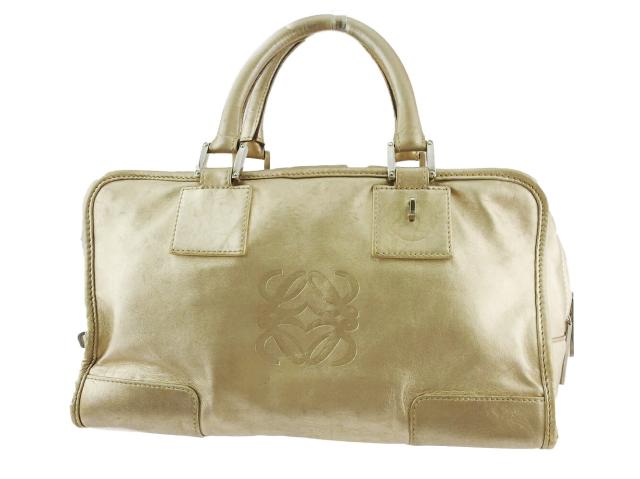 【GWタイムセール】ロエベ LOEWE ハンドバッグアマソナ29 アナグラムマーク ゴールド シルバー レディース 中古_1