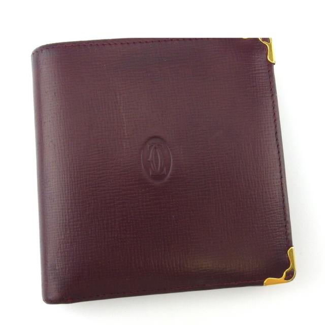 【BIGお買い物ラリー★30%OFFセール中】カルティエ CARTIER 二つ折り財布マストライン ボルドー ゴールド レディース 中古