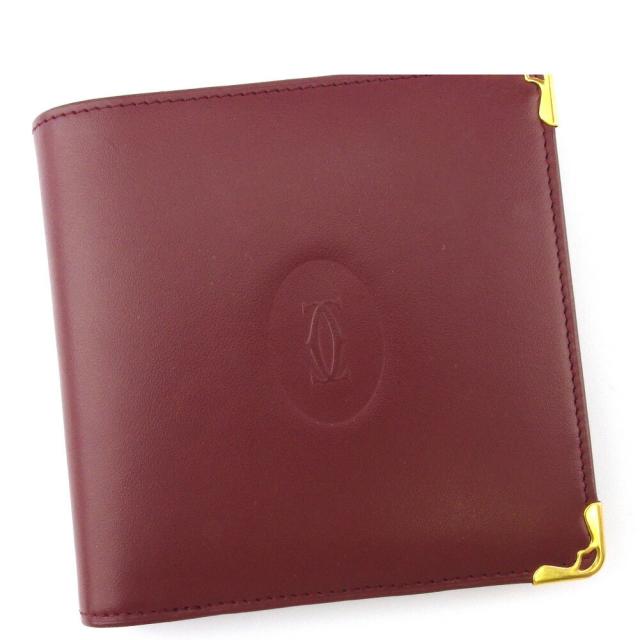【X'masセール★30%OFF】カルティエ CARTIER 二つ折り財布マストライン ボルドー ゴールド レディース 中古