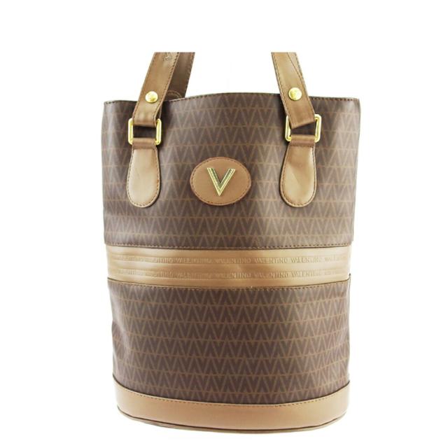 マリオ・ヴァレンティノ MARIO VALENTINO トートバッグVマーク ブラウン ゴールド シルバー レディース 中古