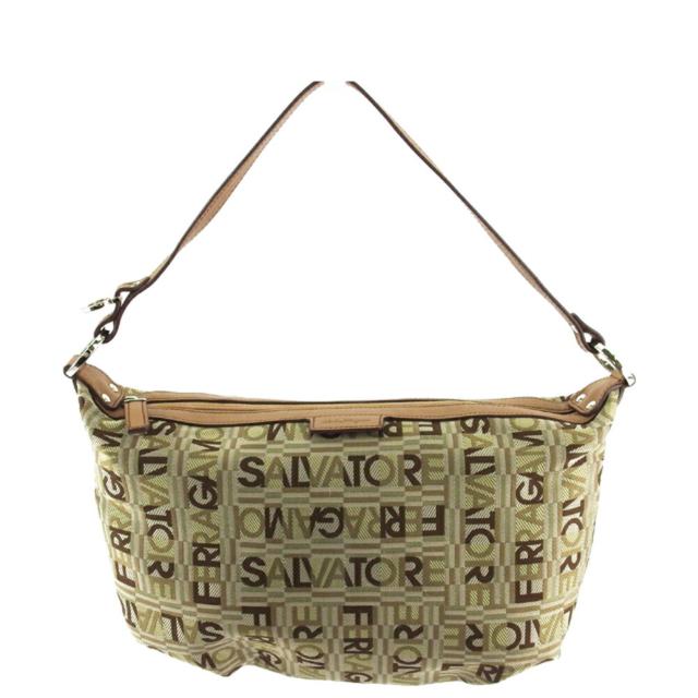 【BIGお買い物ラリー★30%OFFセール中】サルヴァトーレフェラガモ Salvatore Ferragamo ハンドバッグロゴ ベージュ ブラウン シルバー系 レディース 中古