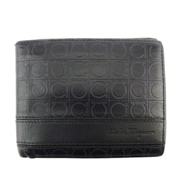 【BIGお買い物ラリー★30%OFFセール中】サルヴァトーレフェラガモ Salvatore Ferragamo 札入れガンチーニ柄 ブラック レディース 中古