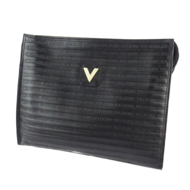 【BIGお買い物ラリー★30%OFFセール中】マリオ・ヴァレンティノ MARIO VALENTINO クラッチバッグVマーク ブラック ゴールド レディース 中古