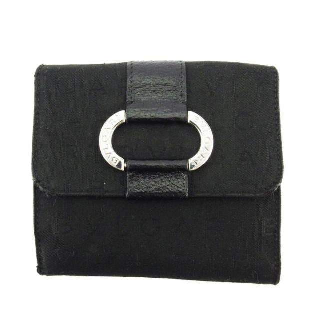 【X'masセール★30%OFF】ブルガリ BVLGARI 二つ折り財布ロゴマニア ブラック シルバー レディース 中古