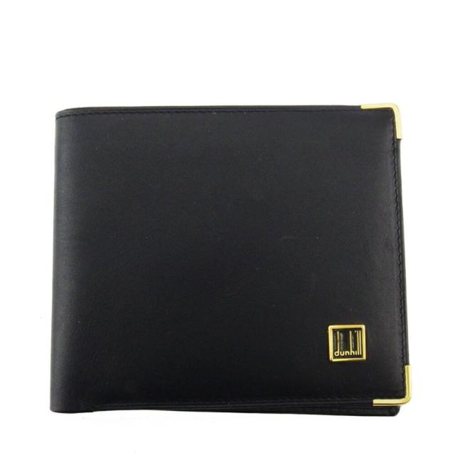 【BIGお買い物ラリー★30%OFFセール中】ダンヒル Dunhill 札入れロゴプレート ブラック ゴールド レディース 中古