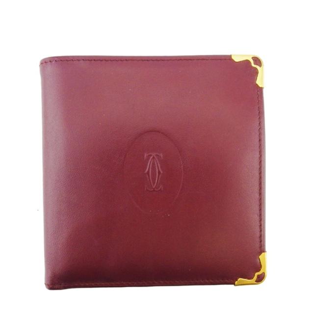 【BIGお買い物ラリー★30%OFFセール中】カルティエ CARTIER 二つ折り財布マストライン ボルドー ゴールド レディース 中古