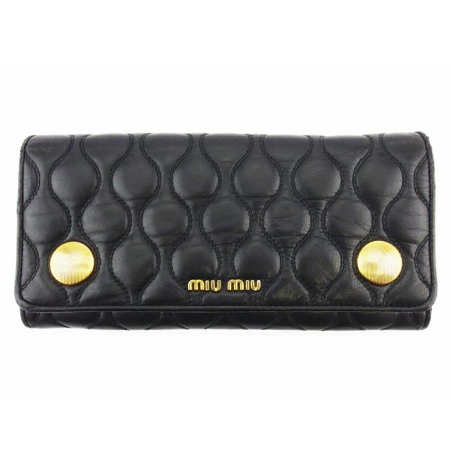 【X'masセール★30%OFF】ミュウミュウ MIUMIU ショルダーバッグキルティング ショルダーウォレット ブラック ゴールド レディース 中古