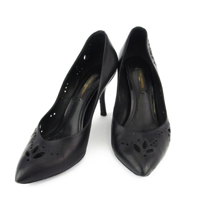 【BIGお買い物ラリー★30%OFFセール中】ルイ・ヴィトン LOUIS VUITTON パンプス型抜きデザイン ♯36 ポインテッドトゥ ブラック ゴールド レディース 中古