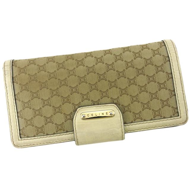 【BIGお買い物ラリー★30%OFFセール中】セリーヌ CELINE 長財布マカダム ベージュ ブラウン ゴールド レディース 中古