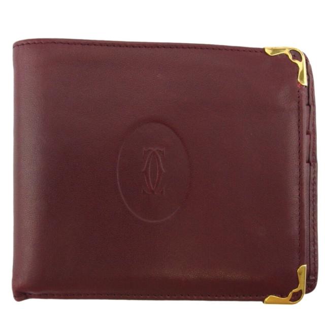 カルティエ CARTIER 札入れ マストライン ボルドー ゴールド レディース 中古