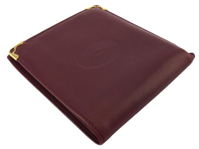 カルティエ CARTIER 札入れ マストライン ボルドー ゴールド レディース 中古