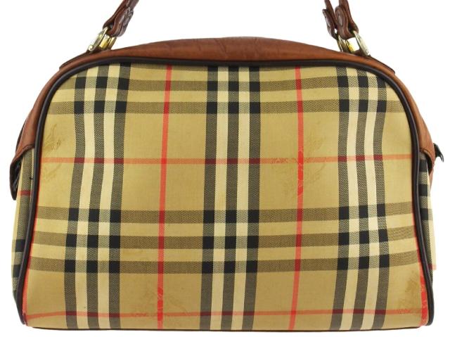 【GWタイムセール】バーバリー BURBERRY ハンドバッグチェック ホースマーク ベージュ ブラウン ゴールド系 レディース 中古_1