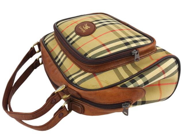 【GWタイムセール】バーバリー BURBERRY ハンドバッグチェック ホースマーク ベージュ ブラウン ゴールド系 レディース 中古_2