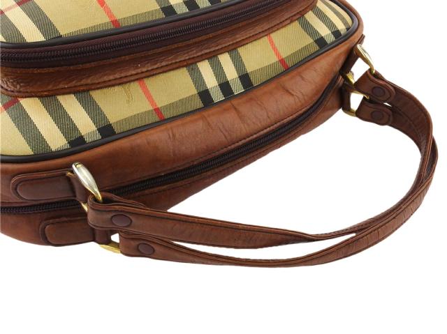 【GWタイムセール】バーバリー BURBERRY ハンドバッグチェック ホースマーク ベージュ ブラウン ゴールド系 レディース 中古_5