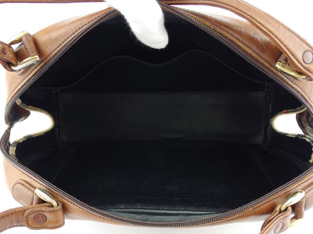 【GWタイムセール】バーバリー BURBERRY ハンドバッグチェック ホースマーク ベージュ ブラウン ゴールド系 レディース 中古_6