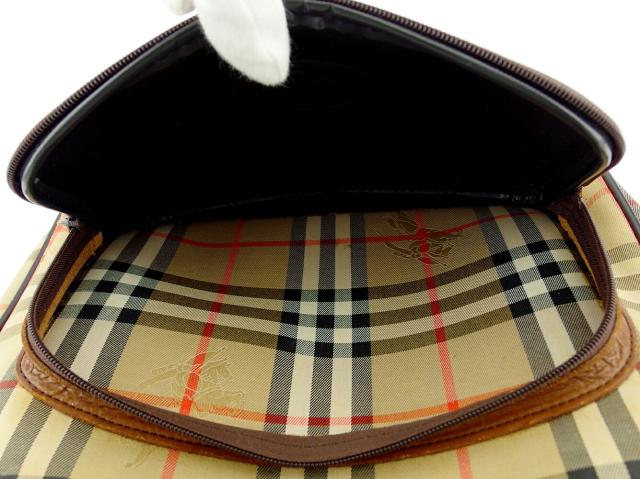 【GWタイムセール】バーバリー BURBERRY ハンドバッグチェック ホースマーク ベージュ ブラウン ゴールド系 レディース 中古_8