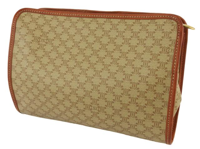 【30％OFF★土日ひと休み大売り出し】セリーヌ CELINE クラッチバッグマカダム ベージュ 赤銅色 ゴールド レディース 中古
