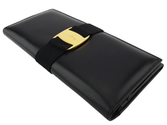 【GWタイムセール】サルヴァトーレフェラガモ Salvatore Ferragamo 長財布ヴァラ ブラック ゴールド レディース 中古_2