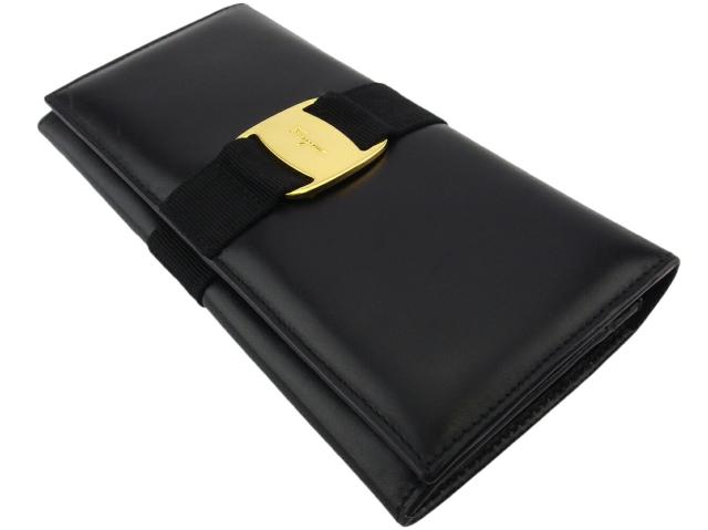 【GWタイムセール】サルヴァトーレフェラガモ Salvatore Ferragamo 長財布ヴァラ ブラック ゴールド レディース 中古_3