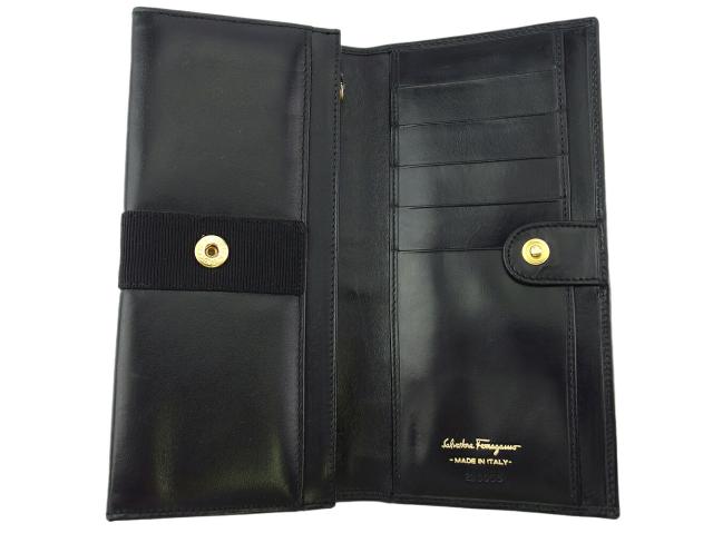 【GWタイムセール】サルヴァトーレフェラガモ Salvatore Ferragamo 長財布ヴァラ ブラック ゴールド レディース 中古_4