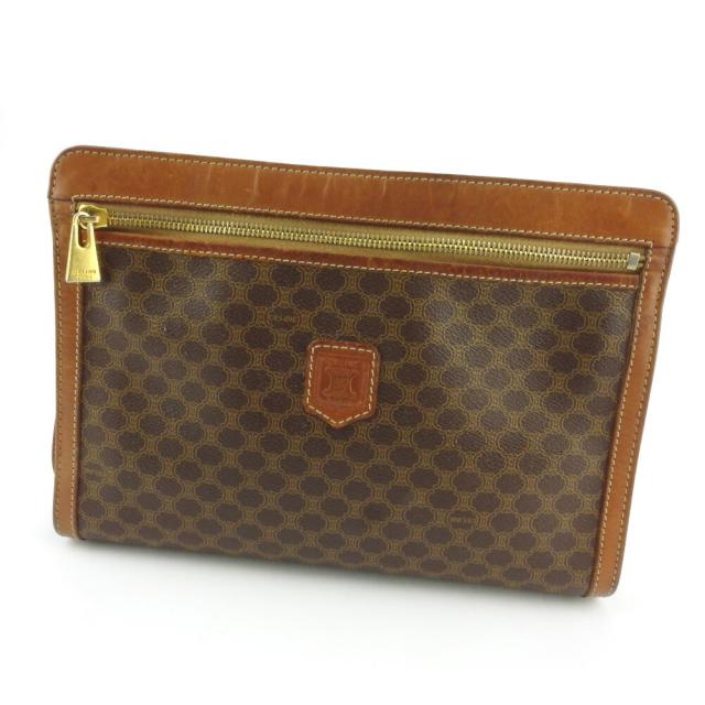 【BIGお買い物ラリー★30%OFFセール中】セリーヌ CELINE クラッチバッグマカダム ブラウン ベージュ ゴールド レディース 中古