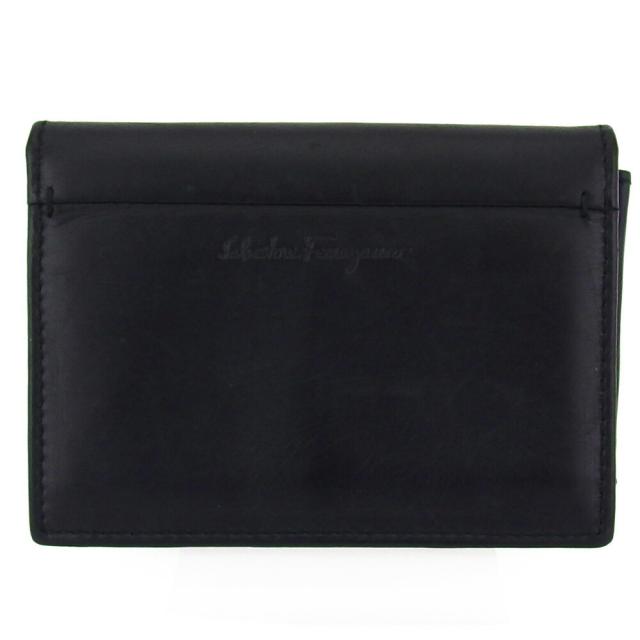 【BIGお買い物ラリー★30%OFFセール中】サルヴァトーレフェラガモ Salvatore Ferragamo カードケースロゴ ブラック ネイビー レディース 中古