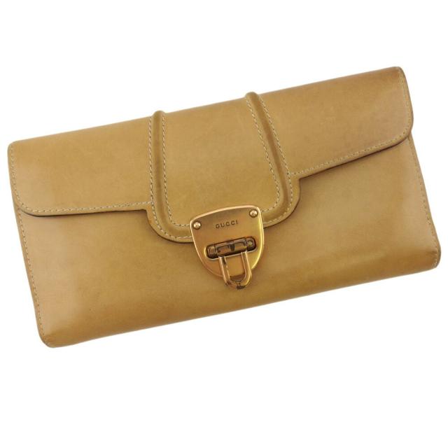 【BIGお買い物ラリー★30%OFFセール中】グッチ GUCCI 長財布ロゴプレート ベージュ ゴールド レディース 中古