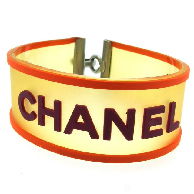 シャネル CHANEL バングルロゴ オールドシャネル オレンジ パープル シルバー レディース 中古