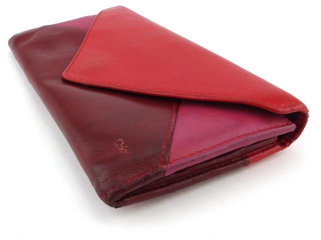 クロエ Chloe 長財布パッチワーク レッド ボルドー ピンク レディース 中古_3