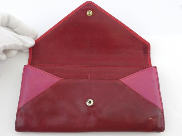 クロエ Chloe 長財布パッチワーク レッド ボルドー ピンク レディース 中古_4