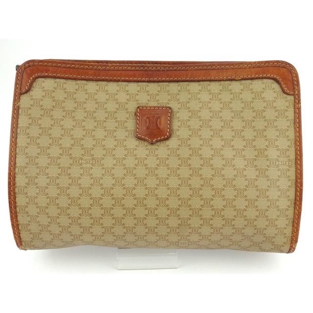 【BIGお買い物ラリー★30%OFFセール中】セリーヌ CELINE クラッチバッグマカダム ベージュ ブラウン レディース 中古