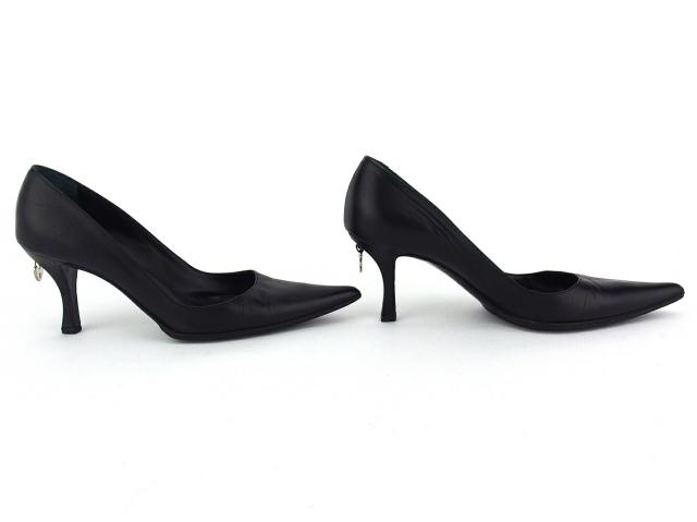 【30％OFF★週末タイムSALE】ディオール Dior パンプスポインテッドトゥ ♯36 ハートカデナ＆Dキー ブラック シルバー レディース 中古_5