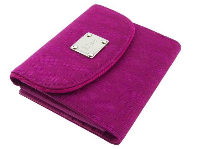 ディオール Dior 二つ折り財布トロッター ピンク パープル シルバー レディース 中古_3